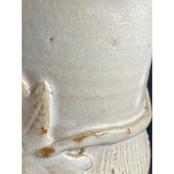 Studio Pottery Clay Mug JT Applied Leaf and Vine Design Cream Ribbed - Picture 6 of 9